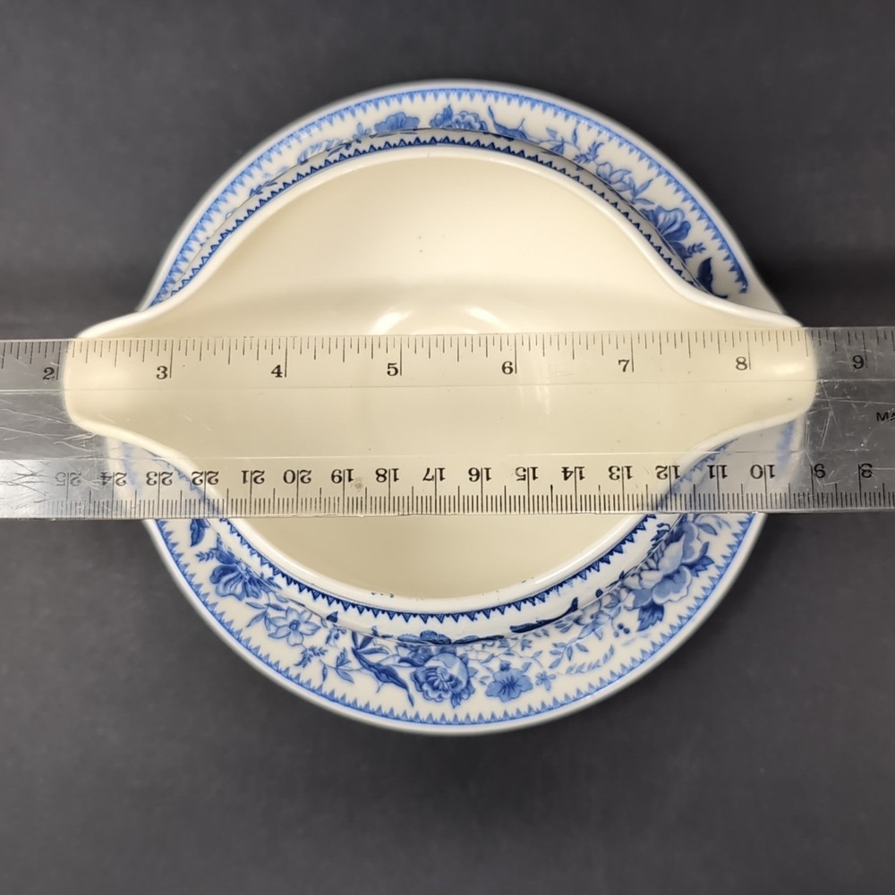 VTG Taylor Smith Classic Double Spout Gravy Boat Sauciere Sauceboat Blue Floral - Picture 8 of 9